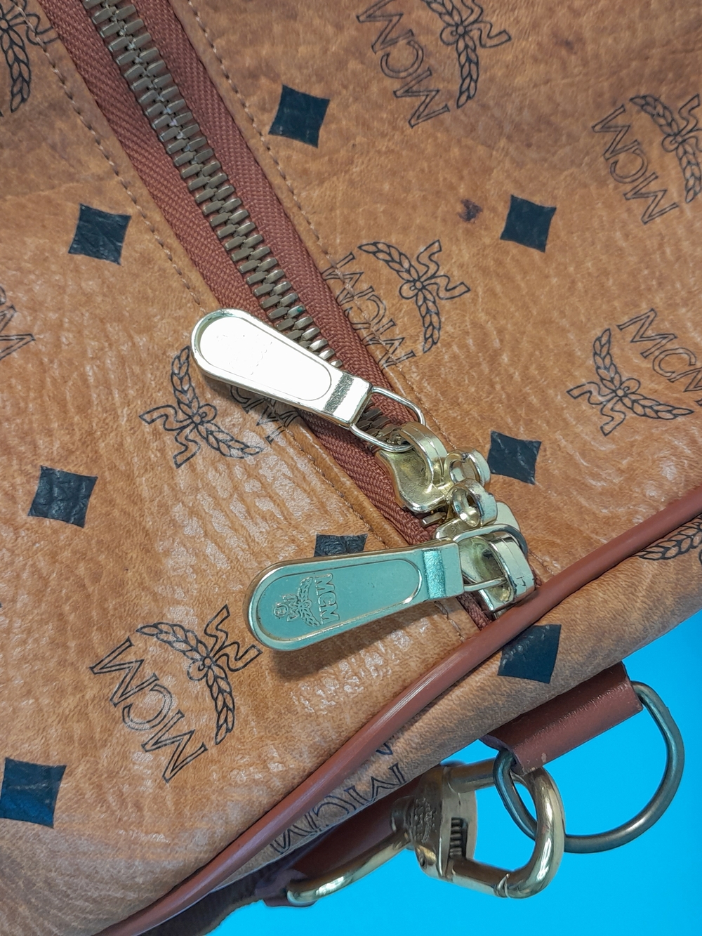 MCM Cognac Visetos Leather Weekender Duffel Bag - Picture 8 of 10